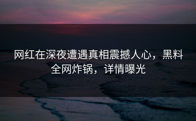 网红在深夜遭遇真相震撼人心,黑料全网炸锅,详情曝光